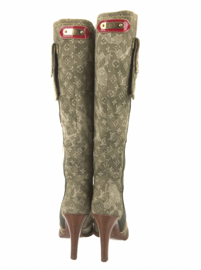 LOUIS VUITTON Denim LOGO BOOTS IT 37.5 NOU