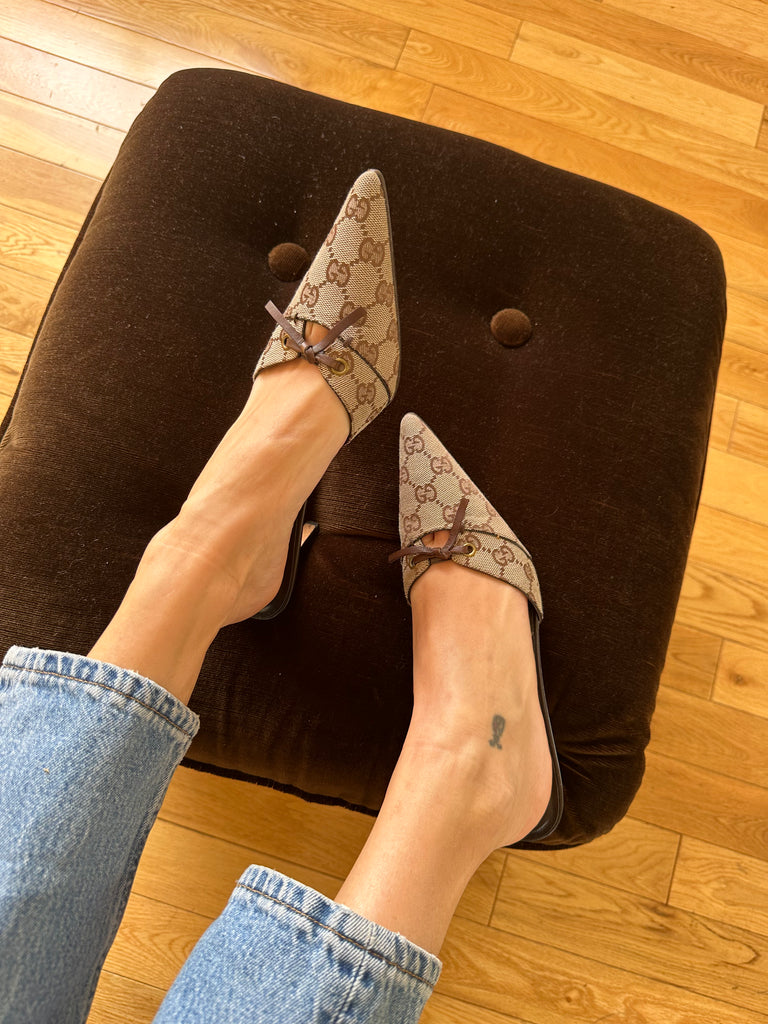 Gucci canvas best sale mules