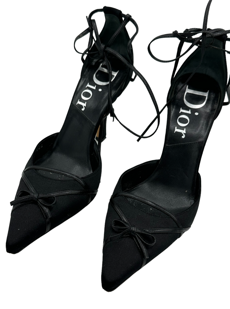 Christian Dior Black Navy Satin "Bow Tie" Pumps SZ 37