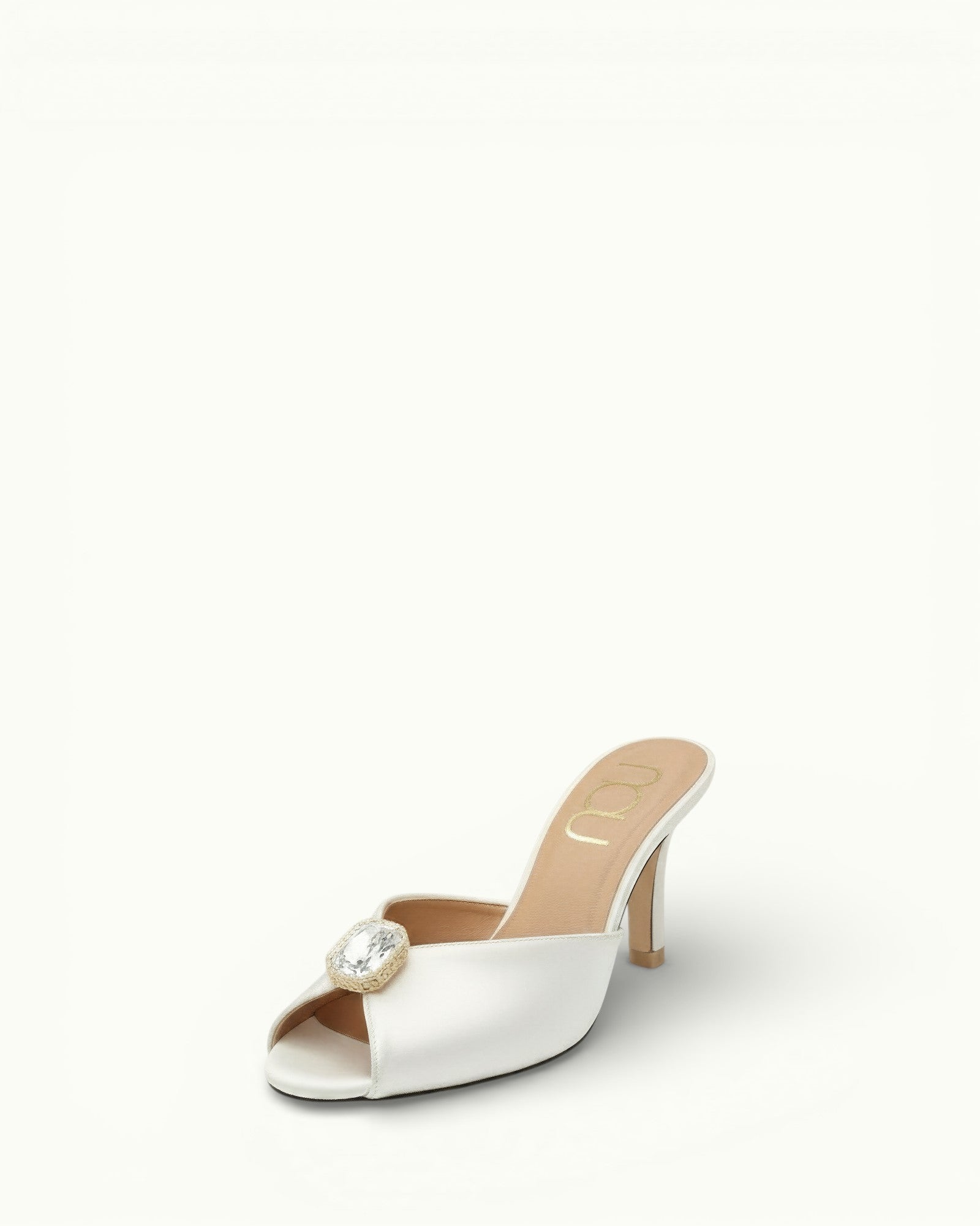 nou the mule in ivory satin gold gem bridal high heel front view