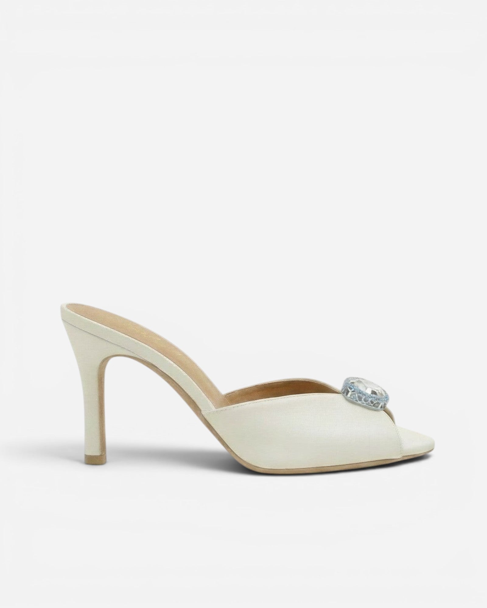 nou the mule in ivory satin platinum gem bridal high heel side view