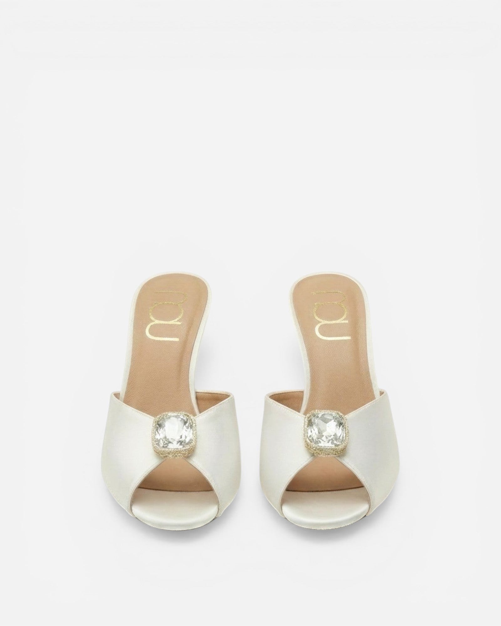 nou the mule in ivory satin gold gem bridal high heel pair view