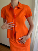 Vintage 1960s Orange Linen Skirt Suit XS