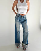 NOU white ribbed tank top with crystal embellished "Shoe Whore" graphic and raw hem.