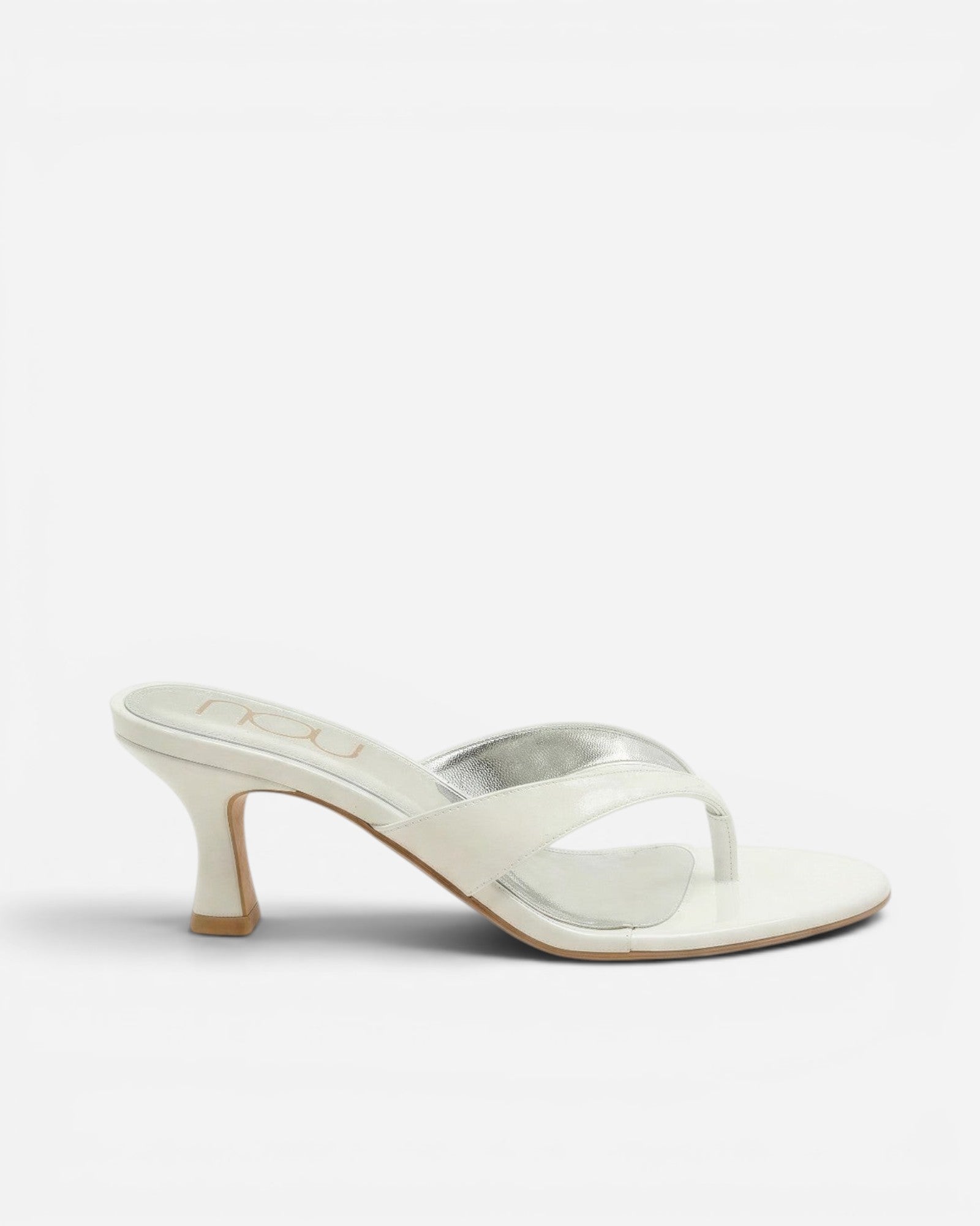 White high-heeled sandal on a white background