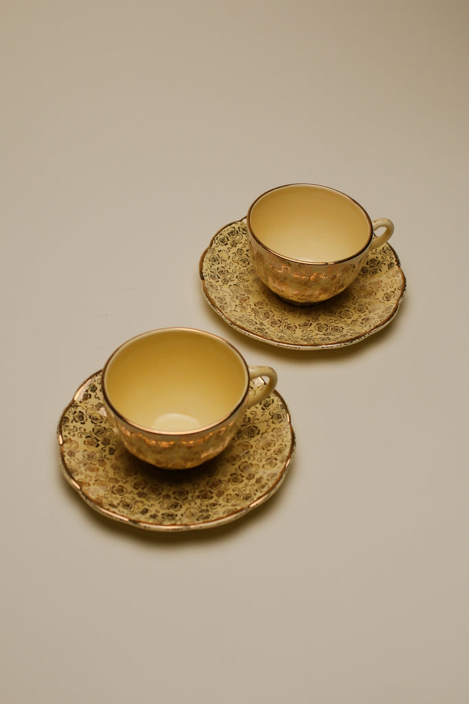 22K GOLDEN YELLOW TEA CUP SET x 2