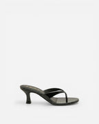NOU The Kitty black patent leather thong kitten heel sandals with a sleek minimalist design