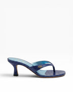 NOU The Kitty blue snakeskin-embossed leather kitten heel thong sandal with gold logo detail