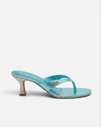 NOU The Kitty metallic blue kitten heel thong sandal with a glittery heel detail