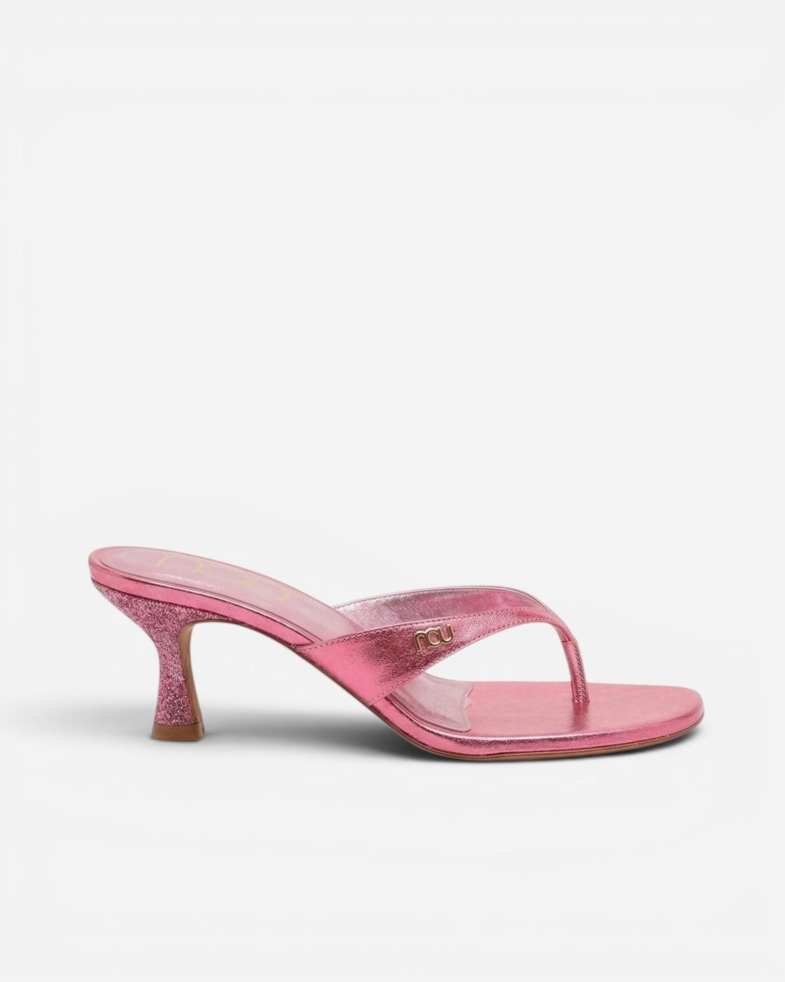 NOU The Kitty metallic pink kitten heel thong sandal with a glittery heel detail