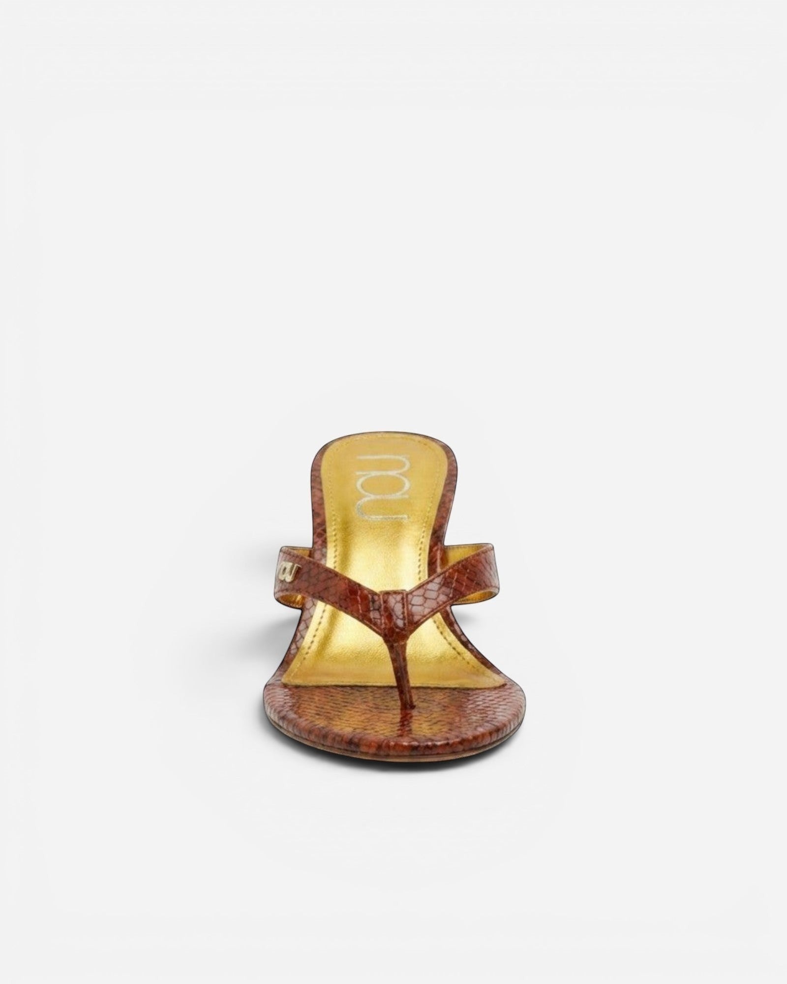 NOU The Puff Wedge in blood orange snakeskin with a marigold insole and 3-inch sculptural heel.