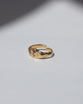 NOU Signet Toe Ring in 24K gold-plated sterling silver with small inset gemstones, handcrafted and adjustable.