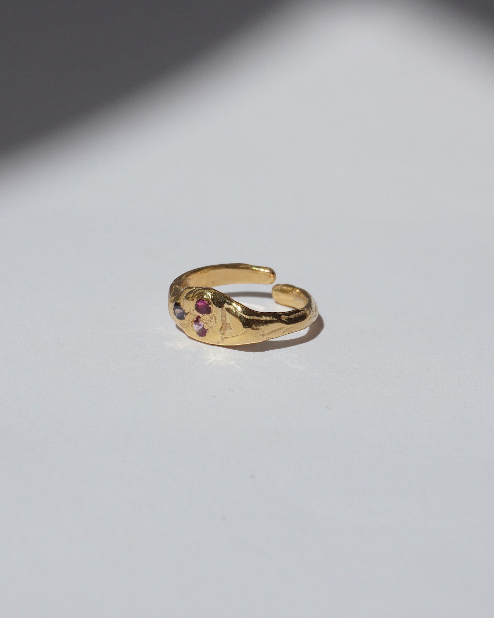 NOU Signet Toe Ring in 24K gold-plated sterling silver with small inset gemstones, handcrafted and adjustable.