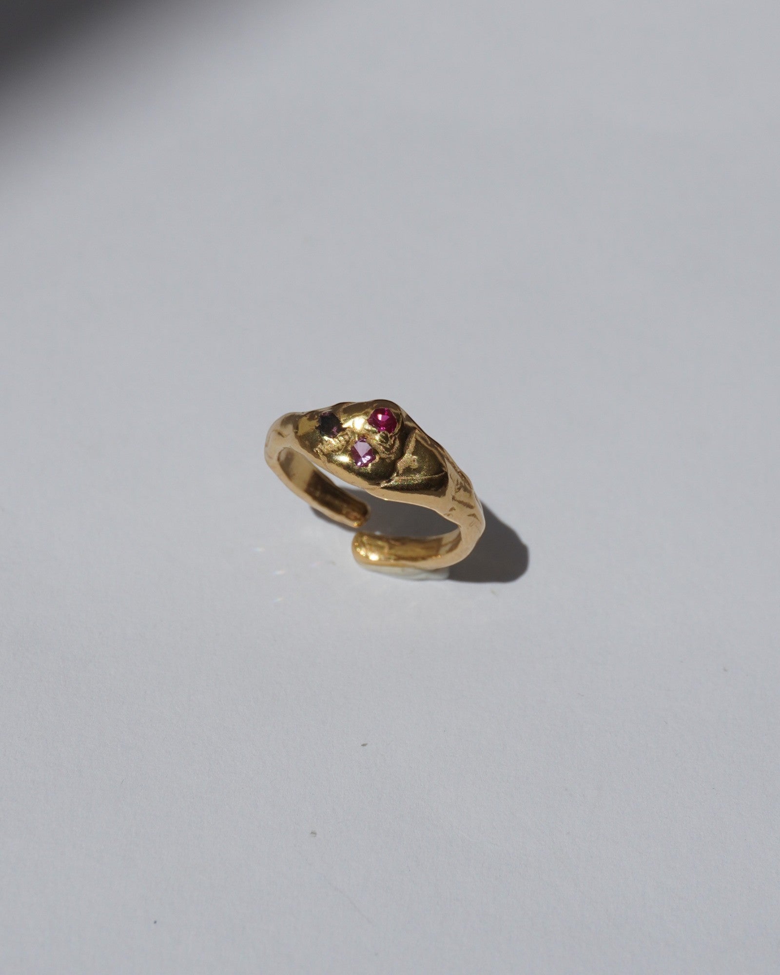 NOU Signet Toe Ring in 24K gold-plated sterling silver with small inset gemstones, handcrafted and adjustable.