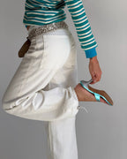 NOU The Kitty metallic blue kitten heel thong sandal with silver glitter heel and padded insole