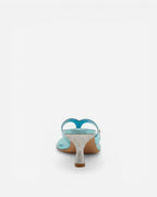 NOU The Kitty metallic blue kitten heel thong sandal with silver glitter heel and padded insole