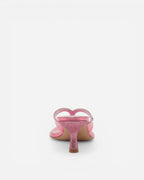 NOU The Kitty bubblegum pink kitten heel sandal with a glittery sculpted heel and contoured straps