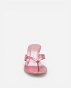 NOU The Kitty bubblegum pink metallic kitten heel thong sandal with sculpted straps and padded insole