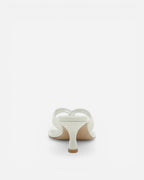 NOU The Kitty white kitten heel sandal with sculpted straps and a 1.5-inch heel, back view.