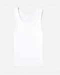 NOU white ribbed cotton tank top with raw hem. A versatile closet staple.