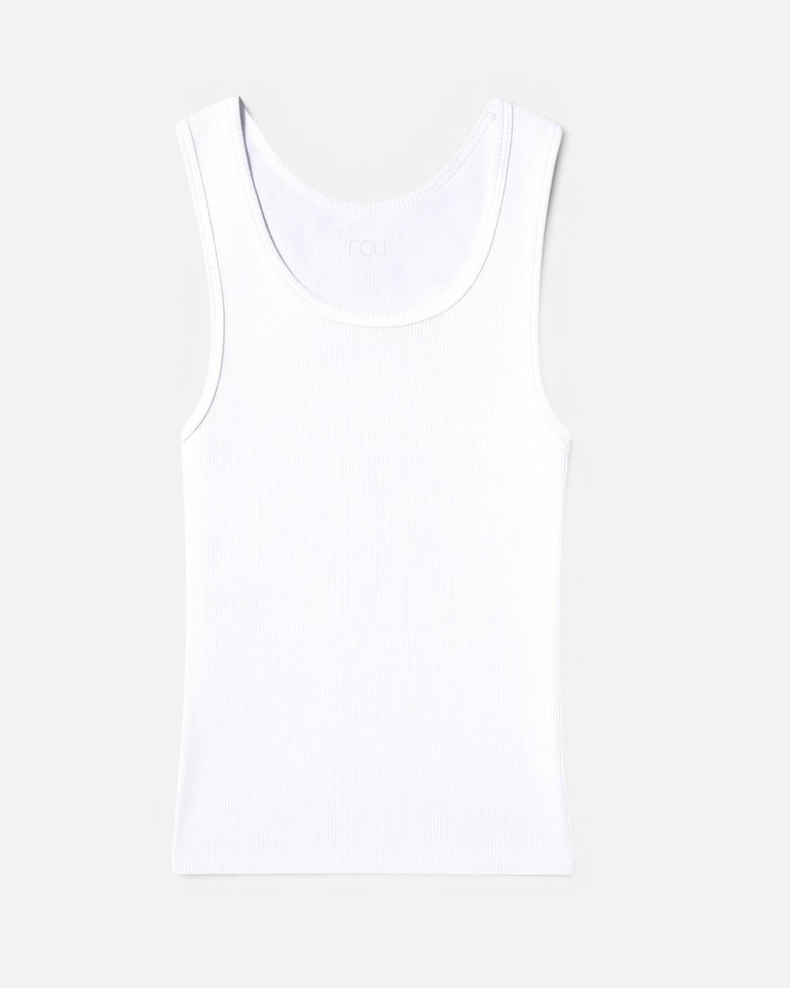 NOU white ribbed cotton tank top with raw hem. A versatile closet staple.