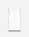 NOU white ribbed cotton tank top with raw hem. A versatile closet staple.