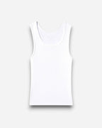 NOU white ribbed cotton tank top with raw hem. A versatile closet staple.