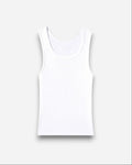 NOU white ribbed cotton tank top with raw hem. A versatile closet staple.