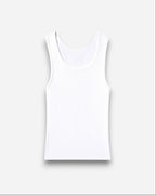 NOU white ribbed cotton tank top with raw hem. A versatile closet staple.