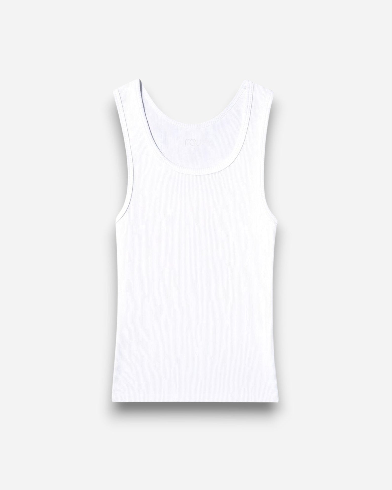 NOU white ribbed cotton tank top with raw hem. A versatile closet staple.