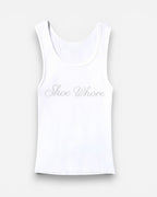 NOU white ribbed tank top with raw hem and