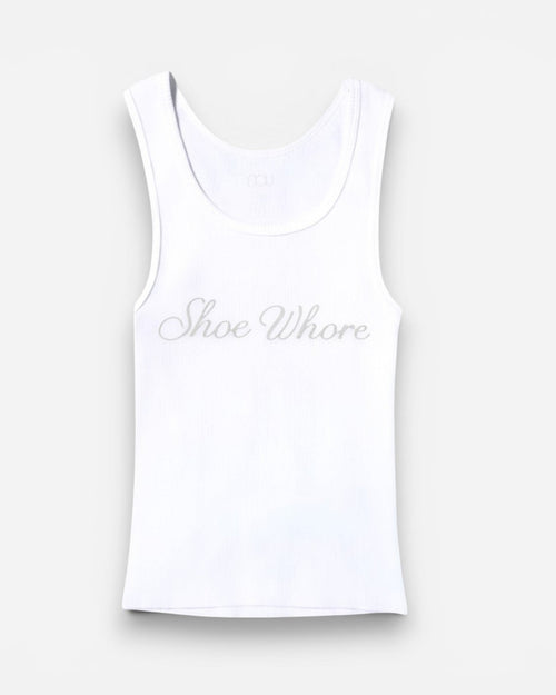 NOU white ribbed tank top with raw hem and