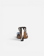 NOU The Mule slip-on shoe in black and white zebra print Italian ponyhair with a light blue interior lining