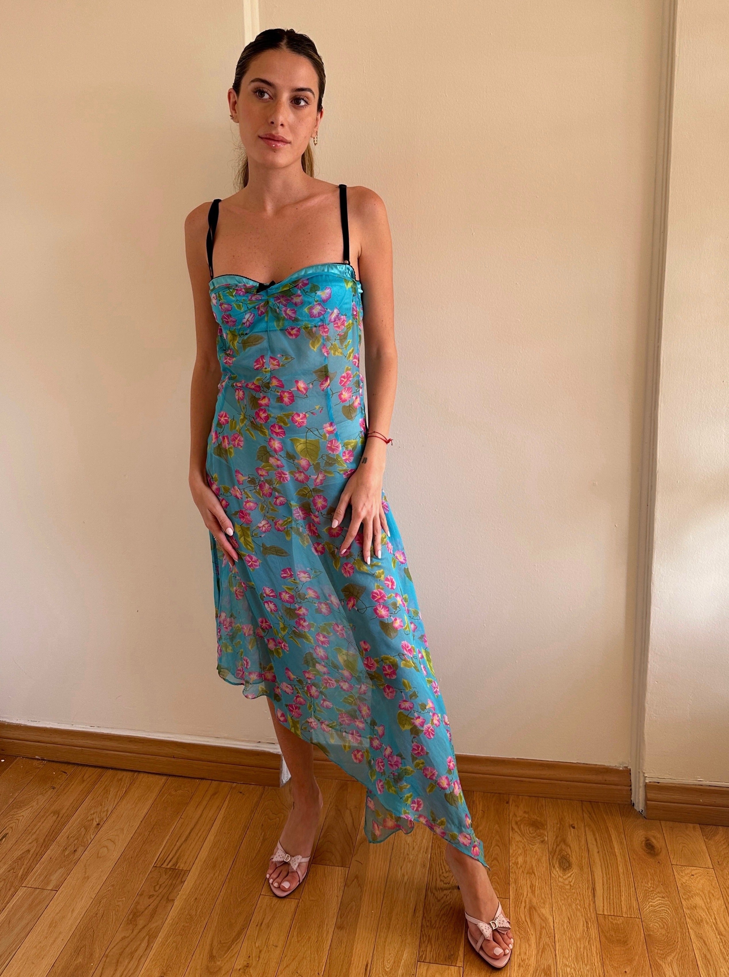 ワンピース D&G Frilled Silk Flower Dress D&G SILK FLORAL DRESS XS – NOU