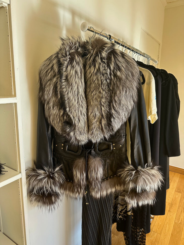 Roberto Cavalli Leather Fox Fur Jacket M