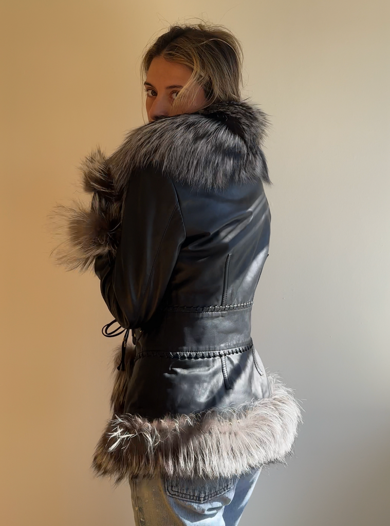 Roberto Cavalli Leather Fox Fur Jacket M