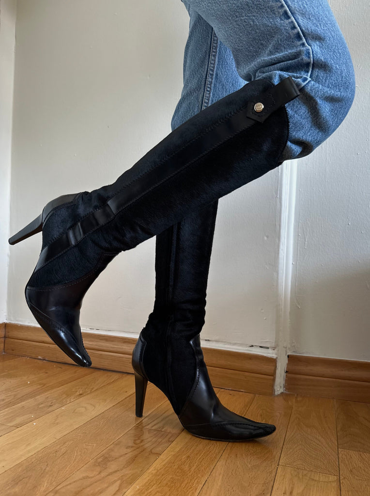 CHRISTIAN DIOR Knee-High Leather Western Boots IT 37