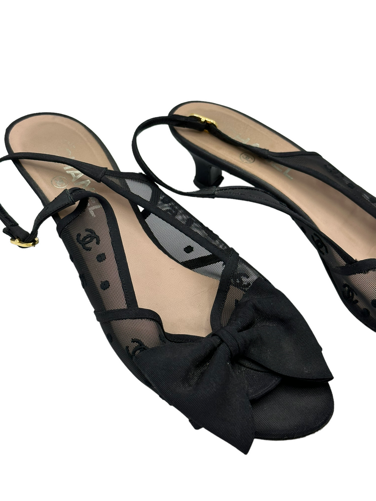 CHANEL Bow Slingback Sandals IT 39.5