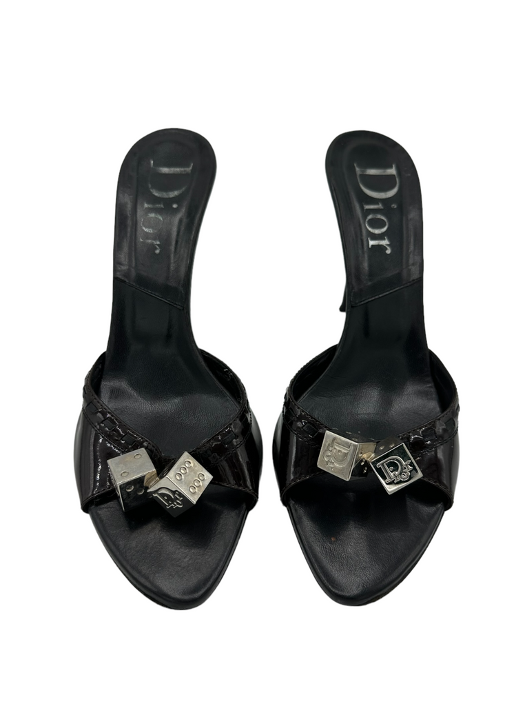 CHRISTIAN DIOR Patent Leather Dice Slides IT 40