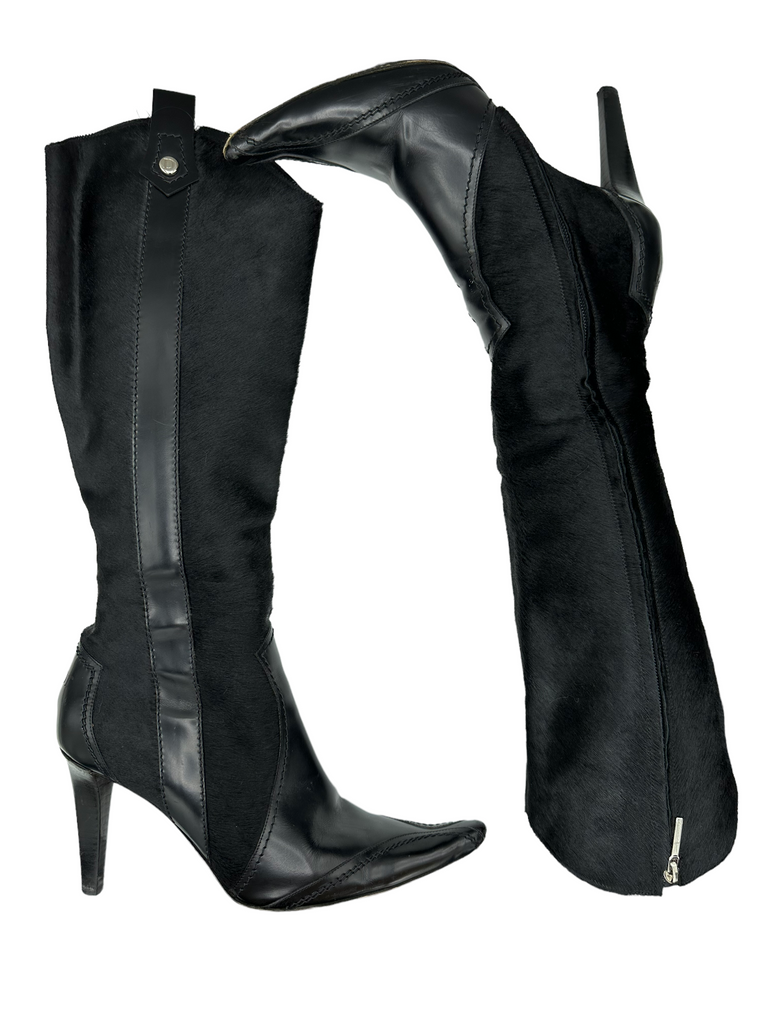 CHRISTIAN DIOR Knee-High Leather Western Boots IT 37