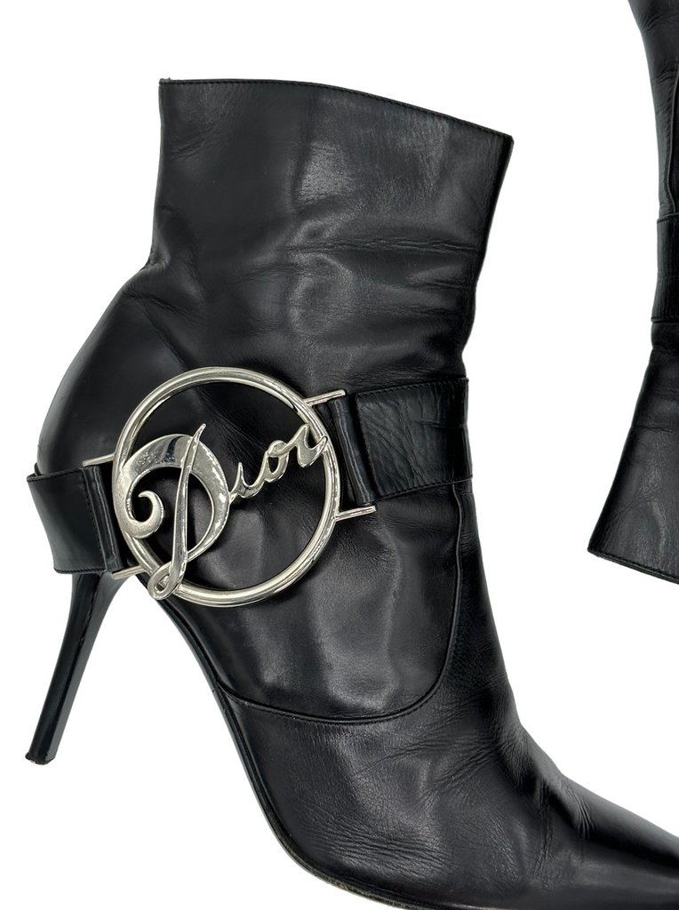 CHRISTIAN DIOR Leather Emblem Booties IT 38.5