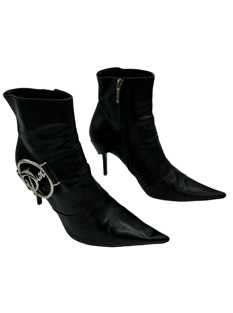CHRISTIAN DIOR Leather Emblem Booties IT 38.5