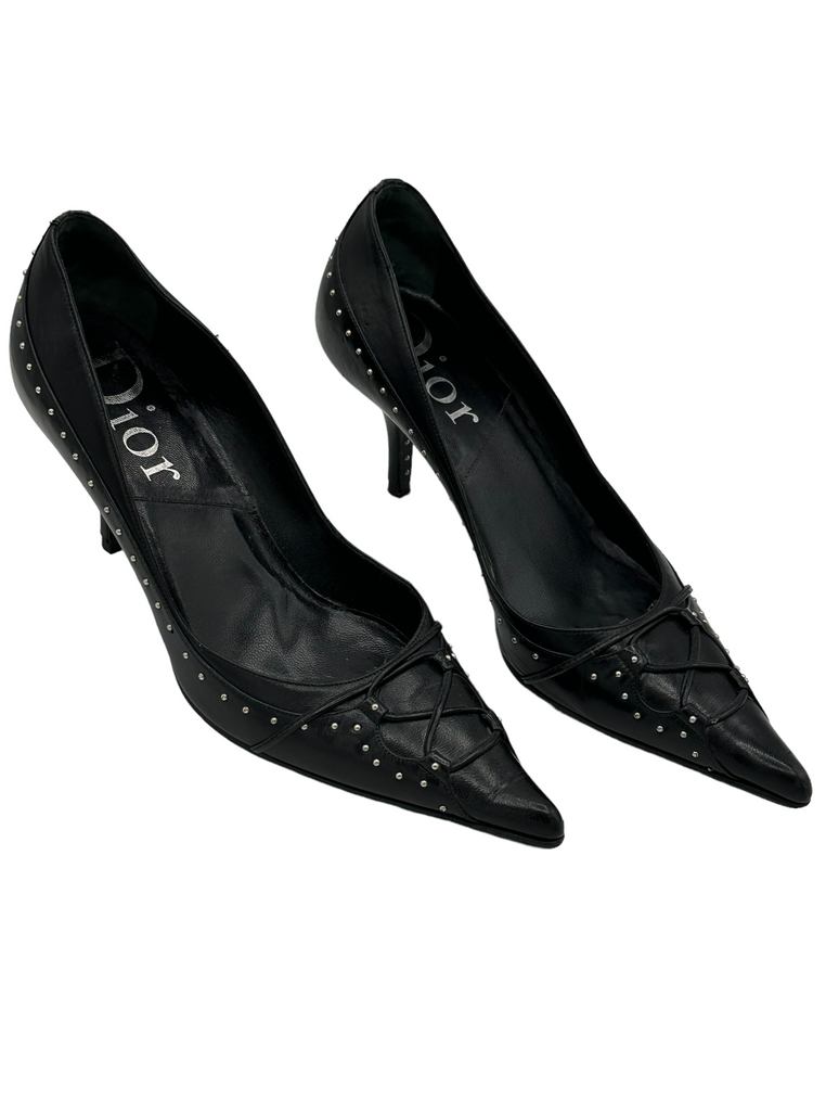 CHRISTIAN DIOR Leather Studded Pumps IT 35.5