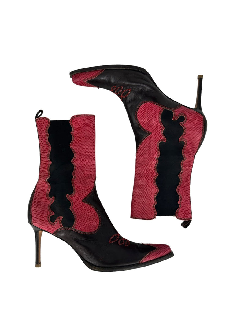 CHRISTIAN DIOR Red Leather Western Boots IT 40