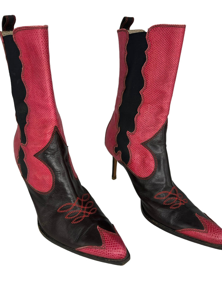 CHRISTIAN DIOR Red Leather Western Boots IT 40