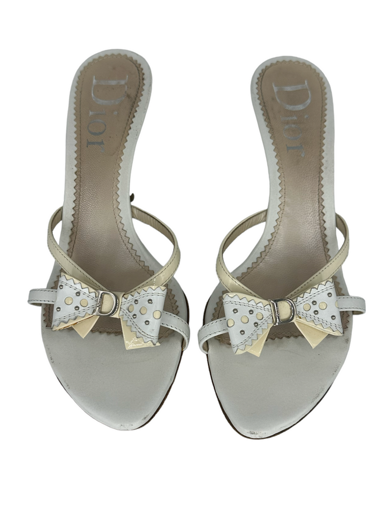 CHRISTIAN DIOR Canvas Leather Bow Slides IT 40