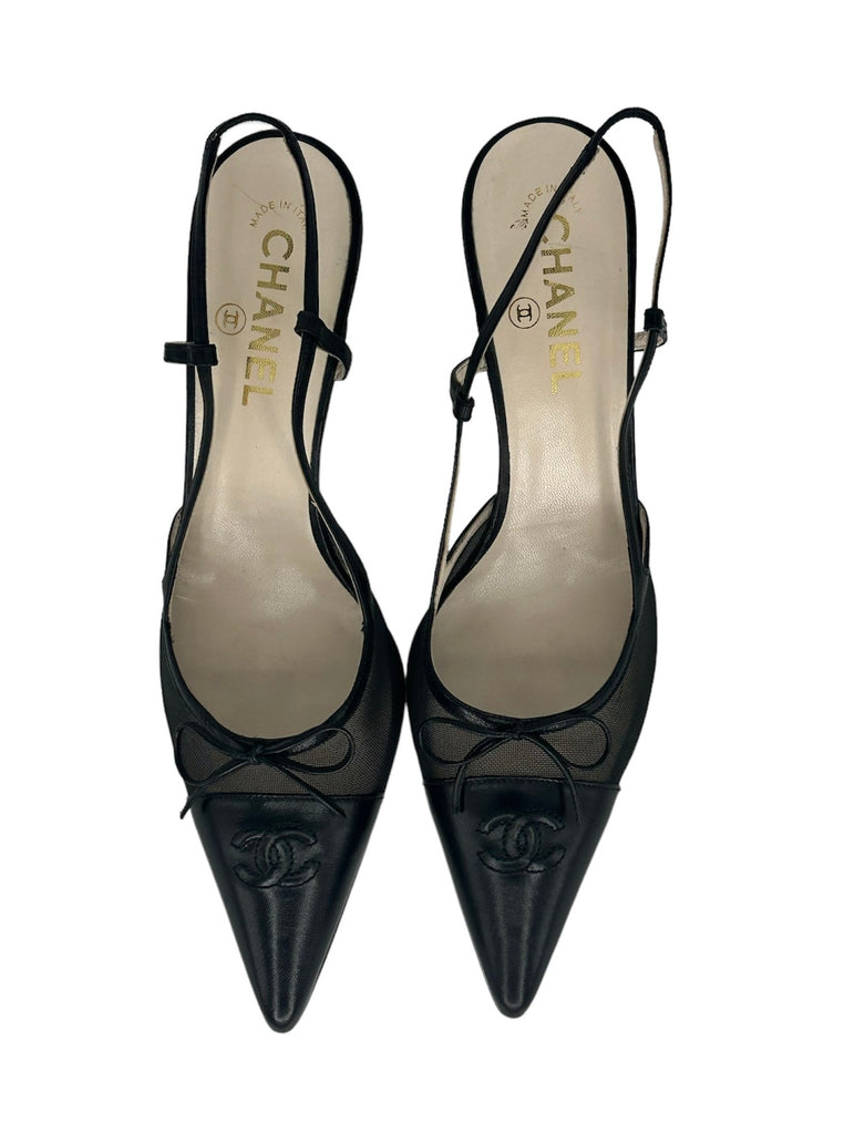 CHANEL LEATHER BOW SLINGBACK PUMPS IT 41