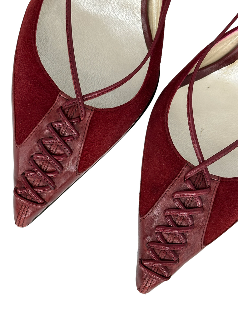 CHRISTIAN DIOR Red Lace Mules IT 36.5