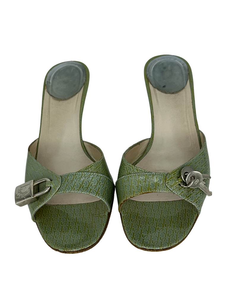 CHRISTIAN DIOR Green Patent Leather Slides IT 38