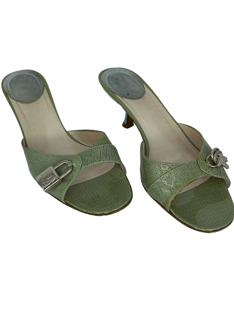 CHRISTIAN DIOR Green Patent Leather Slides IT 38